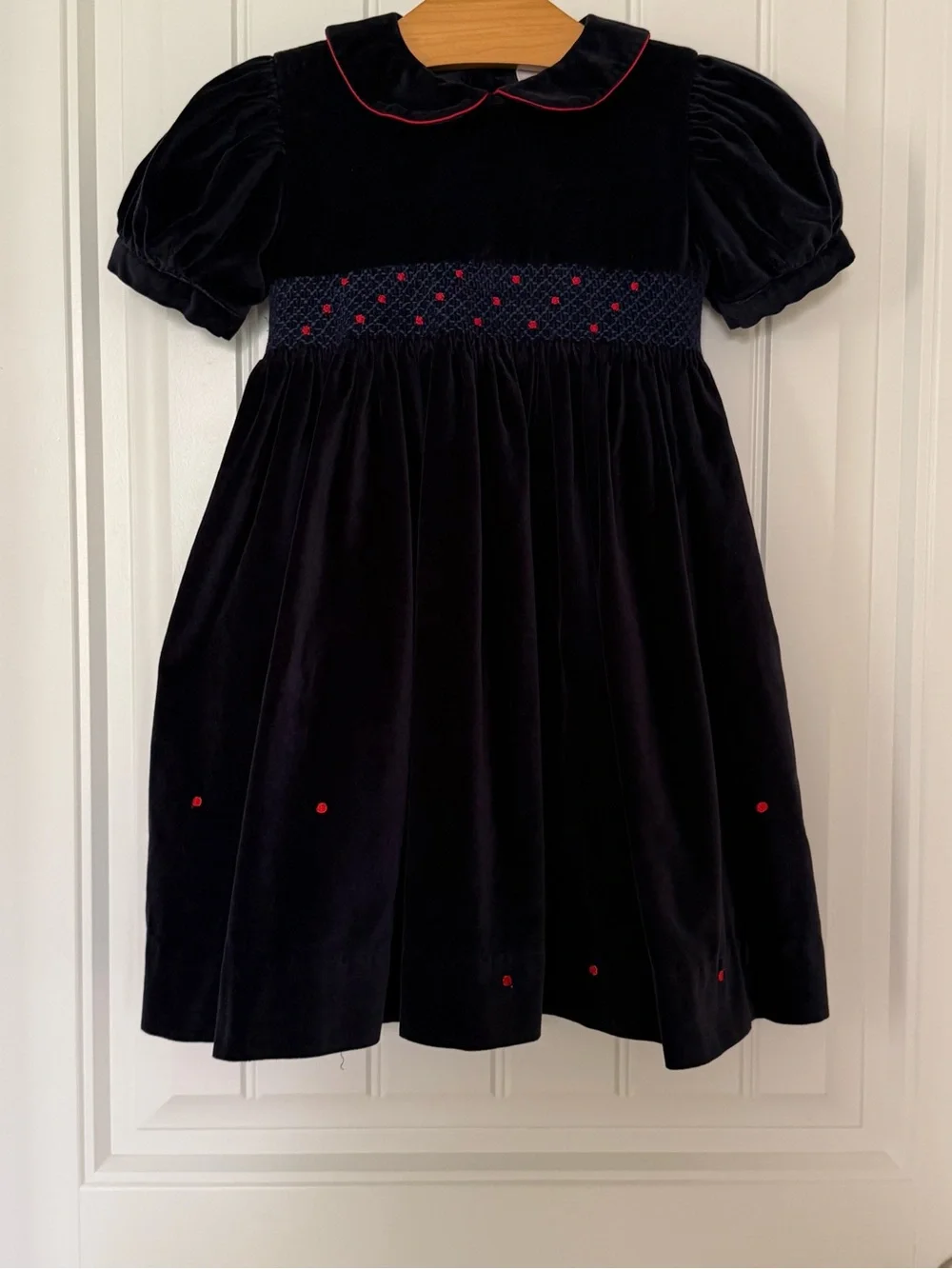 Vintage Sophie Dess Creations Paris Velvet Smocked Dress 3T – Navy & Red